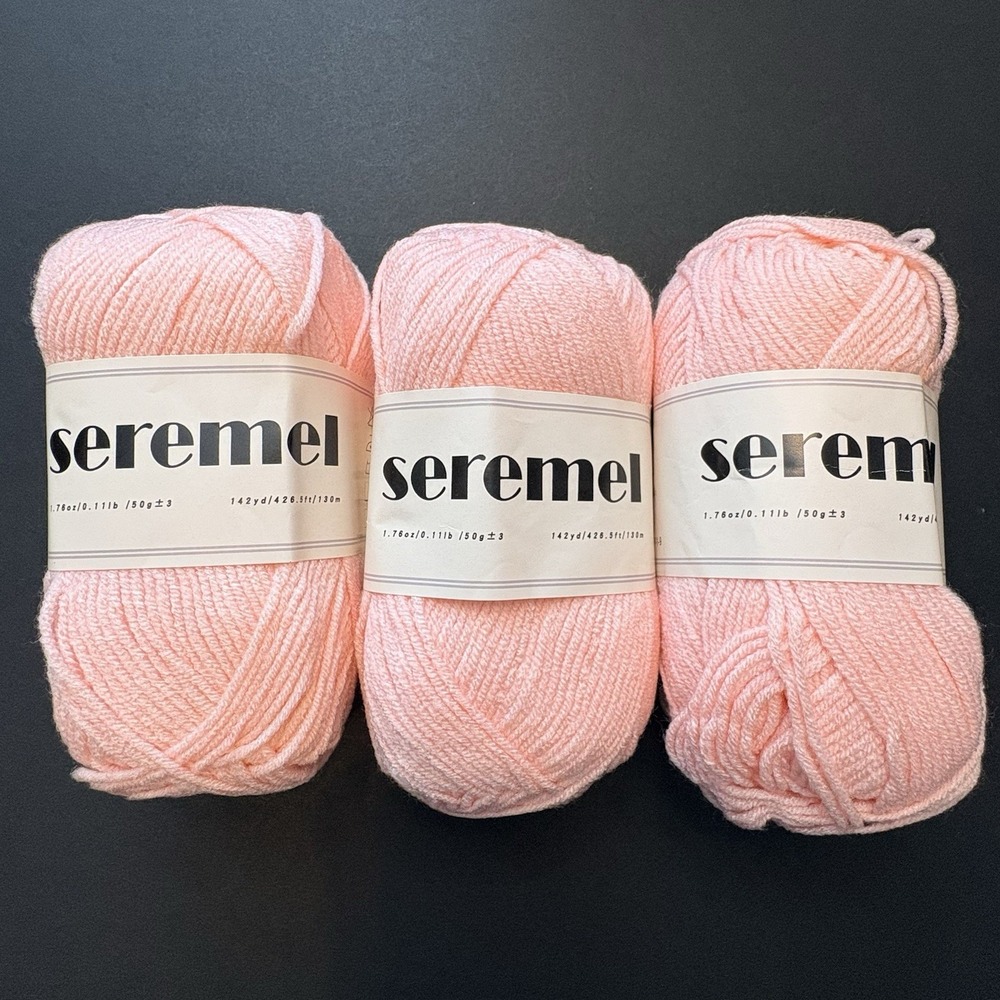 3 Skeins Seremel Yarn Pink (50g, 142 yard each)‎ 100% Acrylic